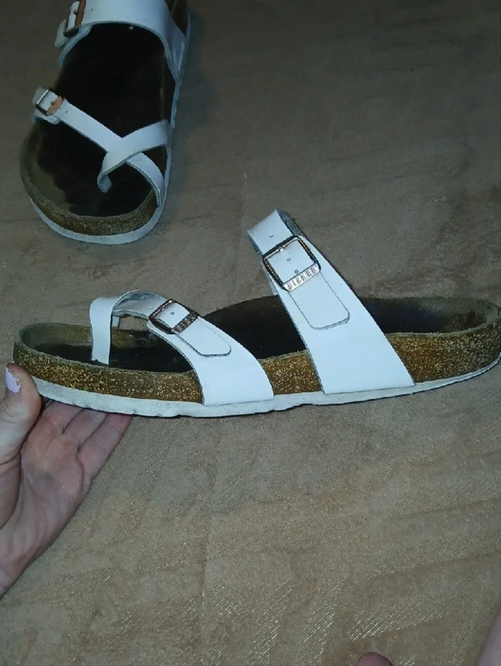 Womens Birkenstock White Leather Buckle Cork Footbed Sandals            Sz: 10
